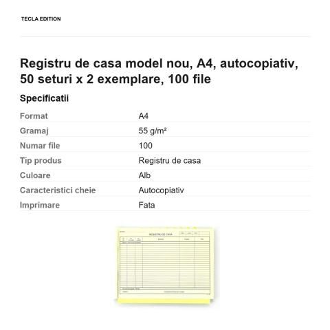 Registru de casa model nou, A4, autocopiativ, 50 seturi x 2 exemplare, 100 file [2]