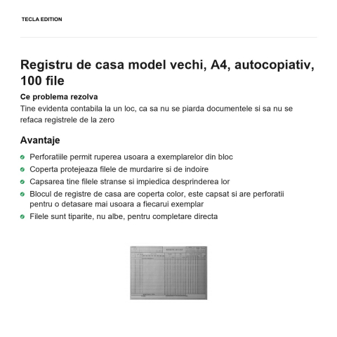 Registru de casa model vechi, A4, autocopiativ, 100 file [1]