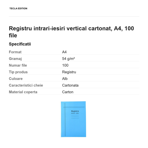 Registru intrari-iesiri vertical cartonat, A4, 100 file [2]