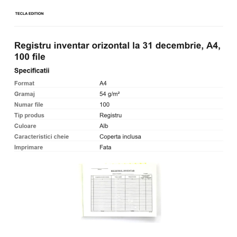 Registru inventar orizontal la 31 decembrie, A4, 100 file [2]
