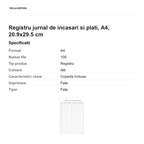 Registru jurnal de incasari si plati, A4, 20.9x29.5 cm [2]