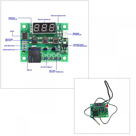 Regulator de temperatura W1209, cu senzor, 7 parametri, interval de la -30°C pana la 110°C, afisaj LED, pentru aplicatii de incalzire si racire [4]