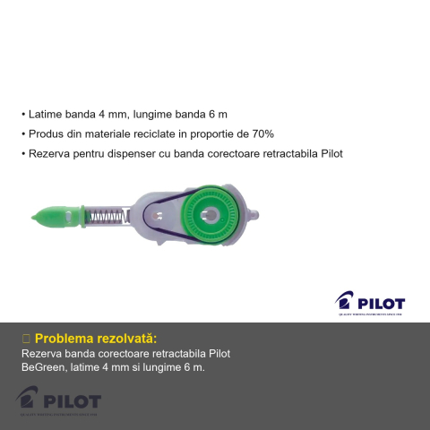 Rezerva banda corectoare retractabila Pilot BeGreen, 4 mm x 6 m, materiale reciclate [2]