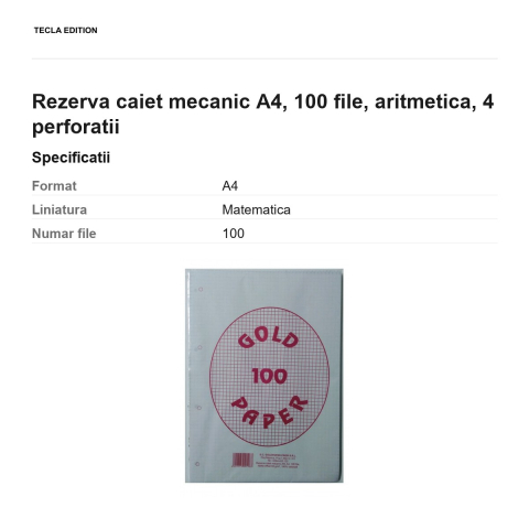 Rezerva caiet mecanic A4, 100 file, aritmetica, 4 perforatii [2]