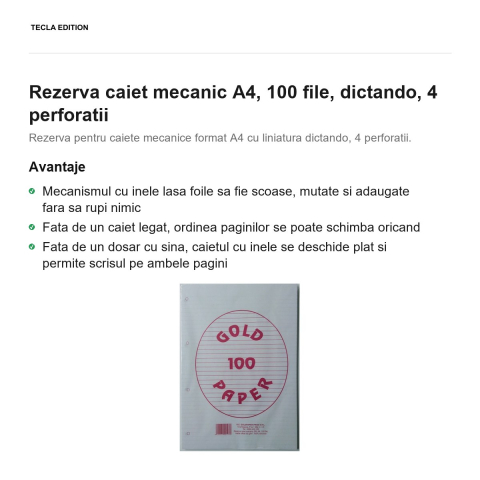 Rezerva caiet mecanic A4, 100 file, dictando, 4 perforatii [1]