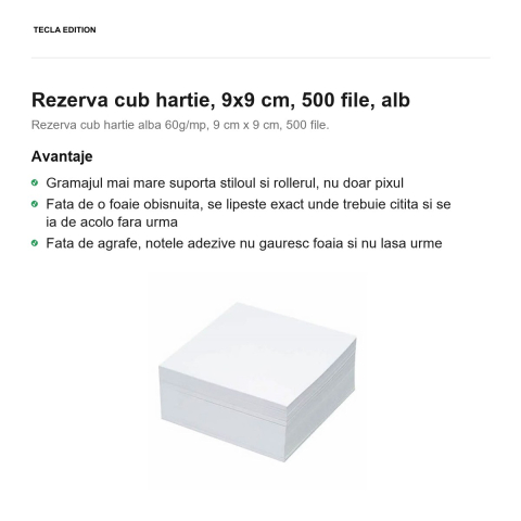 Rezerva cub hartie, 9x9 cm, 500 file, alb [1]