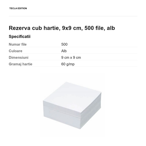 Rezerva cub hartie, 9x9 cm, 500 file, alb [2]