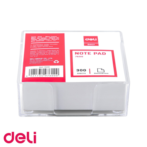 Notes, Post-it si cuburi de hartie - Rezerva cub notes Deli, 300 file cu suport plastic transparent, 91x87mm, hartie 70g/mp