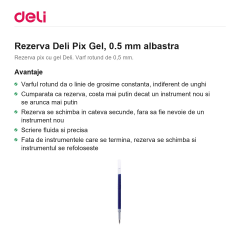 Rezerva Deli Pix Gel, 0.5 mm albastra [1]