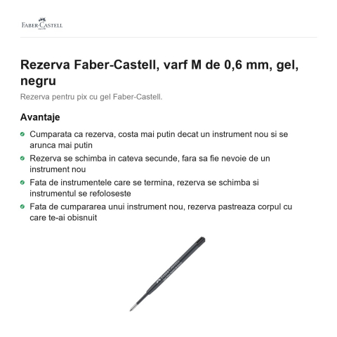 Rezerva Faber-Castell, varf M de 0,6 mm, gel, negru [1]