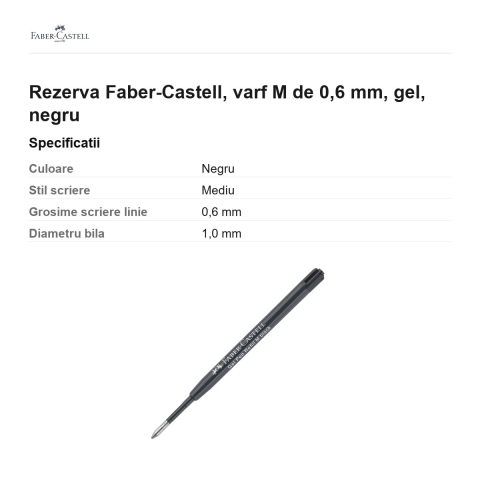 Rezerva Faber-Castell, varf M de 0,6 mm, gel, negru [2]