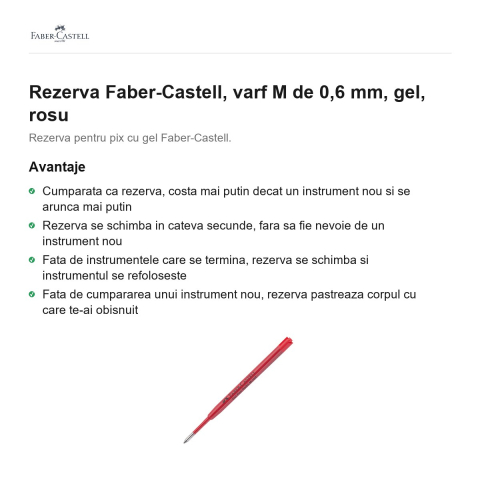 Rezerva Faber-Castell, varf M de 0,6 mm, gel, rosu [1]