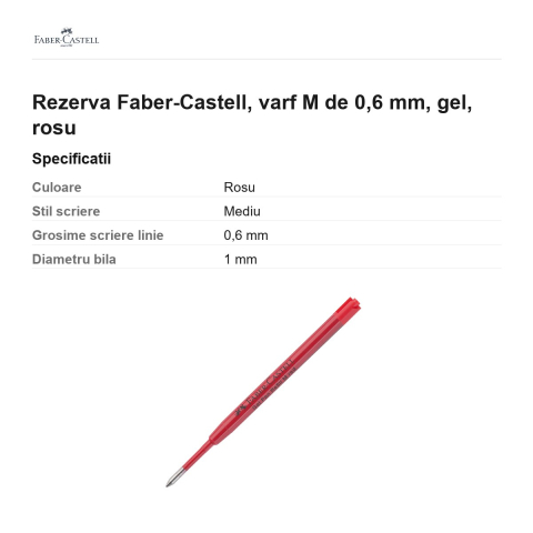 Rezerva Faber-Castell, varf M de 0,6 mm, gel, rosu [2]