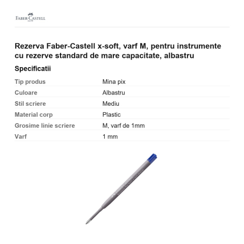 Rezerva Faber-Castell x-soft, varf M, pentru instrumente cu rezerve standard de mare capacitate, albastru [2]