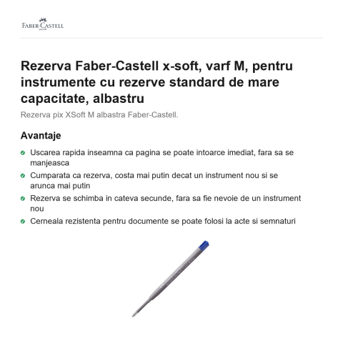Rezerva Faber-Castell x-soft, varf M, pentru instrumente cu rezerve standard de mare capacitate, albastru [1]