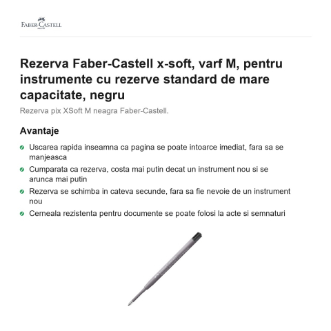 Rezerva Faber-Castell x-soft, varf M, pentru instrumente cu rezerve standard de mare capacitate, negru [1]