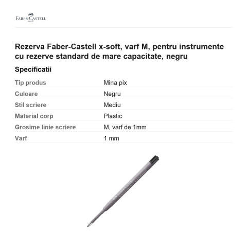 Rezerva Faber-Castell x-soft, varf M, pentru instrumente cu rezerve standard de mare capacitate, negru [2]