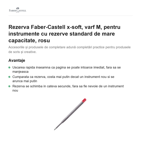 Rezerva Faber-Castell x-soft, varf M, pentru instrumente cu rezerve standard de mare capacitate, rosu [1]