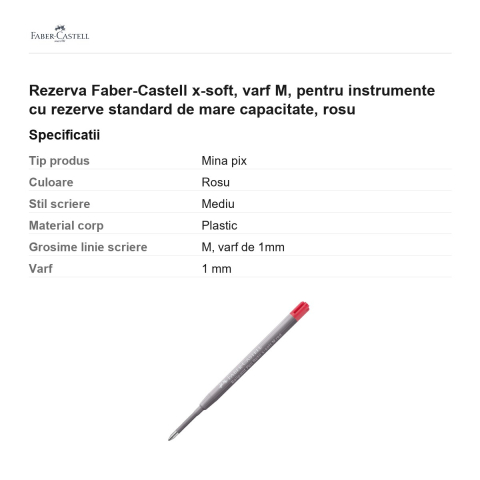 Rezerva Faber-Castell x-soft, varf M, pentru instrumente cu rezerve standard de mare capacitate, rosu [2]