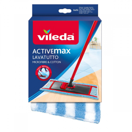 Mop-uri si rezerve mop - Rezerva pentru mop plat Vileda ActiveMax 00665, microfibre si bumbac, alb cu albastru
