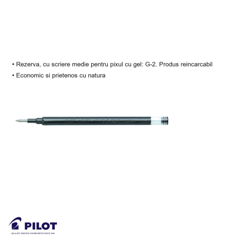 Rezerva pix cu gel Pilot G2, scriere medie 0.7mm, cerneala neagra, reincarcabila [2]
