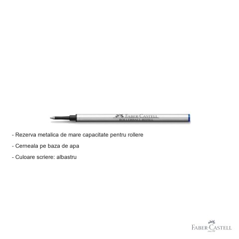 Rezerva roller metalica Faber-Castell, cerneala albastra pe baza de apa, mare capacitate, pentru rollere [1]