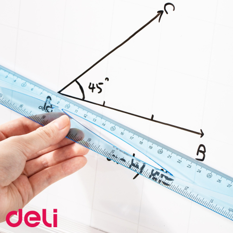 Rigla Deli 20 cm, plastic albastru transparent, gradatie cm si inch, usor de ridicat de pe birou [4]
