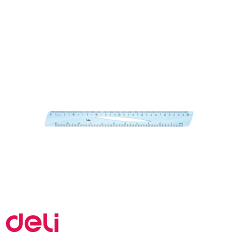 Desen tehnic si proiectare - Rigla Deli 30 cm, plastic albastru transparent, gradatii cm si inch, usor de ridicat de pe birou