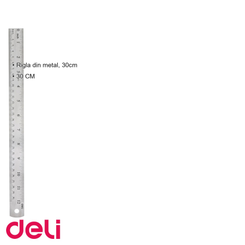 Rigla din metal Deli, 30 cm, rezistenta si precisa, pentru scoala si birou [2]