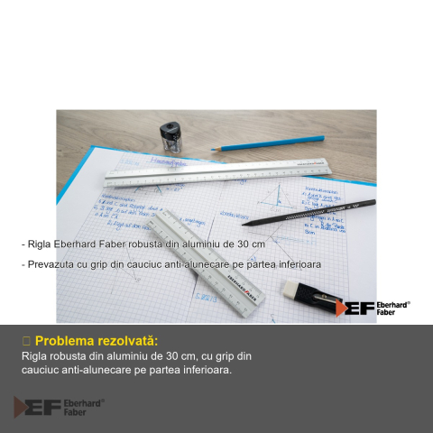 Rigla Eberhard Faber din aluminiu 30 cm, grip anti-alunecare, pentru stangaci si dreptaci [1]