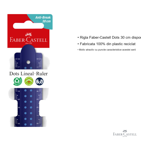 Rigla Faber-Castell Dots 30 cm, plastic reciclat, model cu puncte metalice, pentru scoala [2]