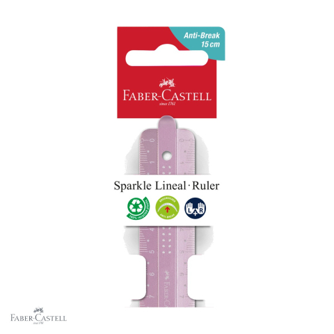 Instrumente de geometrie - Rigla Faber-Castell Sparkle 15 cm, plastic reciclat, culori metalice stralucitoare, pentru scoala