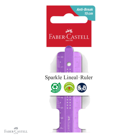 Rigla Faber-Castell Sparkle 15 cm, plastic reciclat, culori metalice stralucitoare, pentru scoala [3]