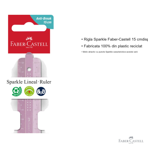Rigla Faber-Castell Sparkle 15 cm, plastic reciclat, culori metalice stralucitoare, pentru scoala [2]