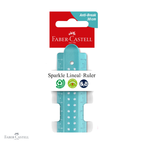 Instrumente de geometrie - Rigla Faber-Castell Sparkle 30 cm, plastic reciclat, design metalic stralucitor, pentru scoala