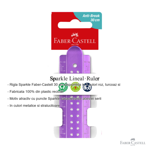 Rigla Faber-Castell Sparkle 30 cm, plastic reciclat, design metalic stralucitor, pentru scoala [1]
