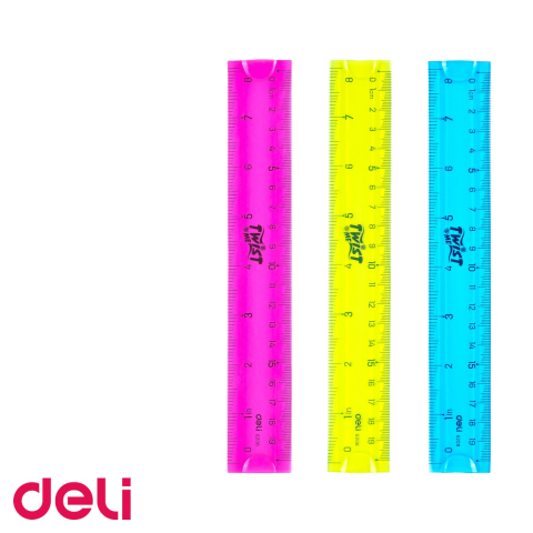 Rigla flexibila Deli 20 cm, material PVC rezistent, cu carcasa pliabila, sistem metric si inch, pentru scoala [4]