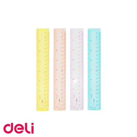 Desen tehnic si proiectare - Rigla flexibila Deli, 20 cm, multicolora, plastic transparent, pentru scoala