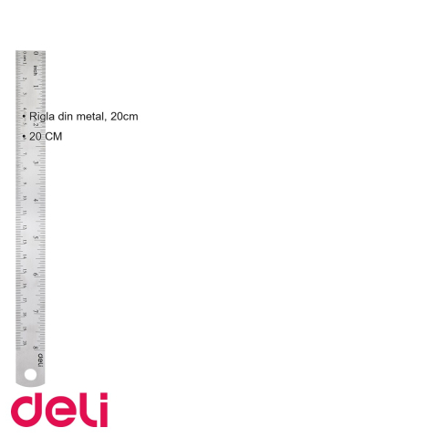 Rigla metalica Deli 20 cm, rezistenta si precisa, pentru scoala si birou [2]