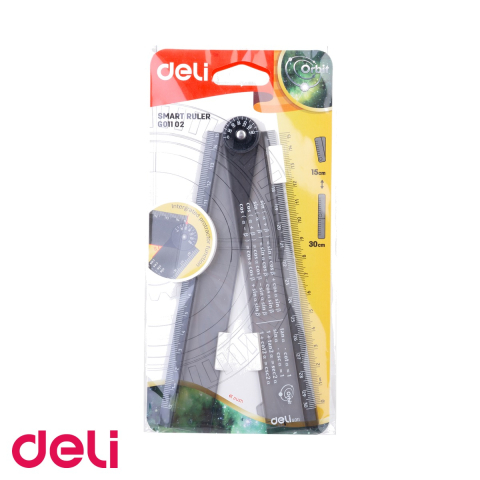 Desen tehnic si proiectare - Rigla pliabila Deli Smart 30 cm, cu raportor integrat si formule matematice imprimate, pentru elevi