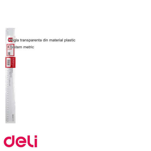 Rigla transparenta Deli 40 cm, plastic, sistem metric, pentru scoala si birou [2]