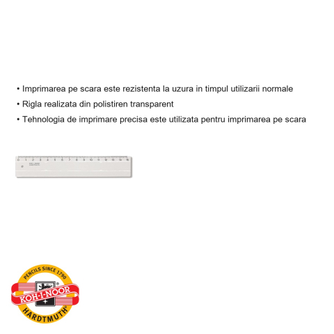 Rigla transparenta Koh-I-Noor, plastic polistiren, 15 cm, pentru scoala si birou [2]