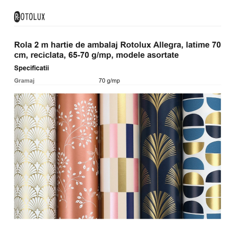 Rola 2 m hartie de ambalaj Rotolux Allegra, latime 70 cm, reciclata, 65-70 g/mp, modele asortate [2]