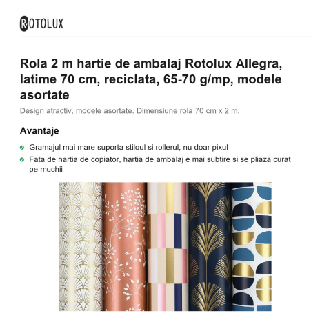 Rola 2 m hartie de ambalaj Rotolux Allegra, latime 70 cm, reciclata, 65-70 g/mp, modele asortate [1]