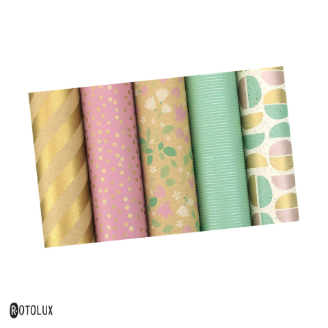 Bricolaj - Rola 2 m hartie de ambalaj Rotolux Amelie, latime 70 cm, reciclata, 65-70 g/mp, modele asortate