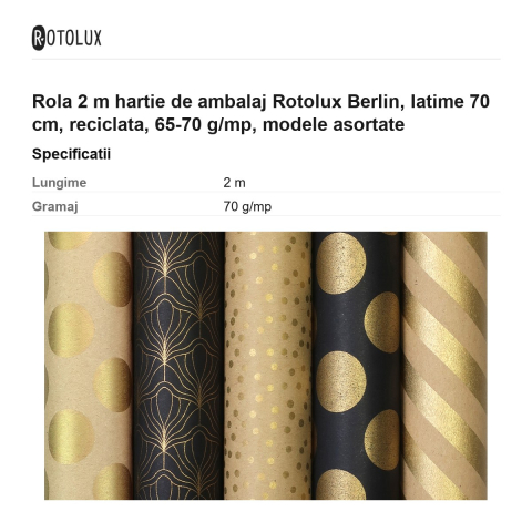 Rola 2 m hartie de ambalaj Rotolux Berlin, latime 70 cm, reciclata, 65-70 g/mp, modele asortate [2]