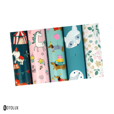 Hartie ambalare - Rola 2 m hartie de ambalaj Rotolux Billie, latime 70 cm, 80 g/mp, modele pastelate asortate