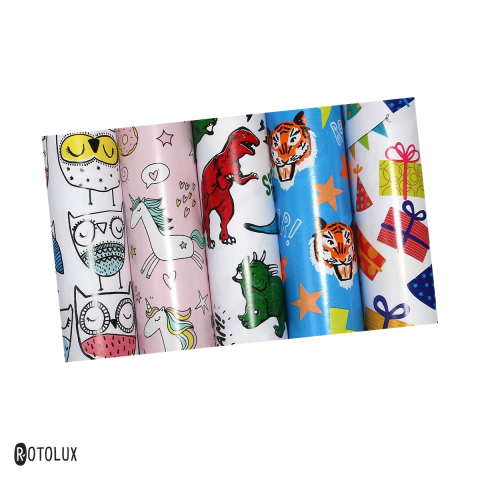 Bricolaj - Rola 2 m hartie de ambalaj Rotolux Felix, latime 70 cm, 80 g/mp, modele jucause asortate