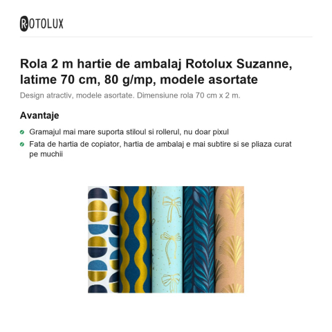 Rola 2 m hartie de ambalaj Rotolux Suzanne, latime 70 cm, 80 g/mp, modele asortate [1]