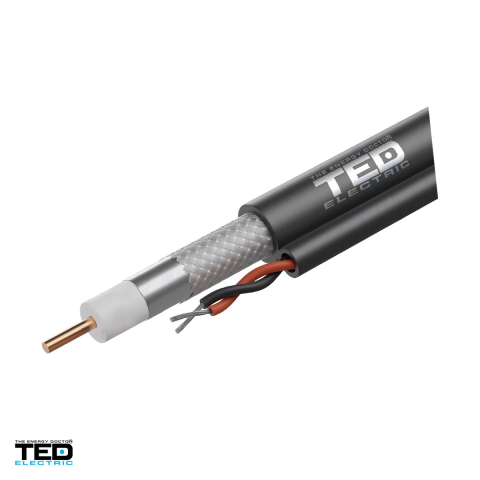 Cablu TV - Rola 305m cablu coaxial TED Electric RG6 TED002594, conductor CCS 1 mm, 2 fire de alimentare 2 x 0,75 mm CCA, tresa CCA 8 x 8 x 0,12 mm, manta PE